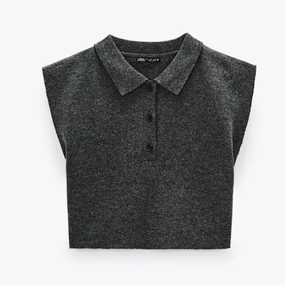 NWT Zara Wool Polo Crop Top Gray